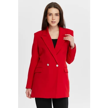 Bolivente Kırmızı Oversize Dokuma Blazer