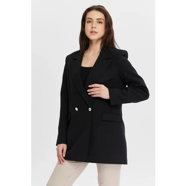 Bolivente Siyah Oversize Dokuma Blazer