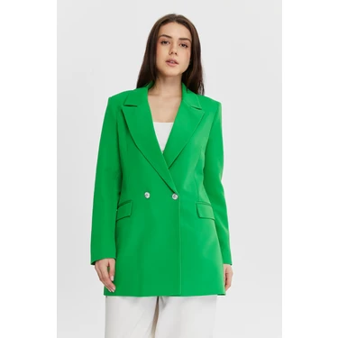 Bolivente Yeşil Oversize Dokuma Blazer