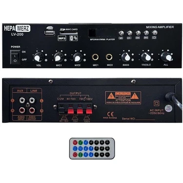 Hepa Merz LV-200 100V Trafolu ve 4-16 Ohm Mixer Amfi 200W Anfi Bluetooth