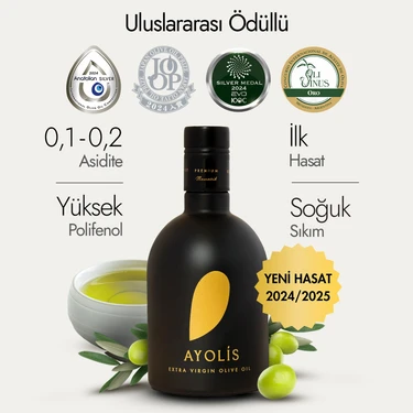 Ayolis Premium Gurme Memecik Zeytinyağı 500 Ml Ödüllü Yüksek Polifenollü Erken Hasat Soğuk Sıkım