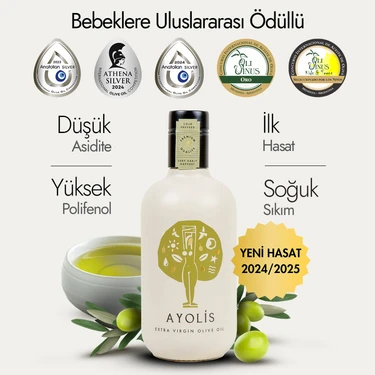 Ayolis Premium Anne Bebek Çocuk Zeytinyağı 500 Ml Ödüllü Yüksek Polifenollü İlk Hasat Soğuk Sıkım