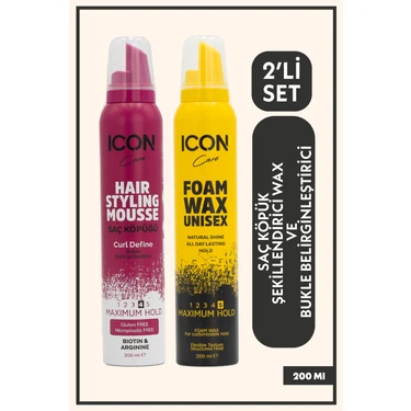 Icon Care Saç Şekillendirici Köpük Curl Defıne - Wax 200 ml Maximum Hold 2'li