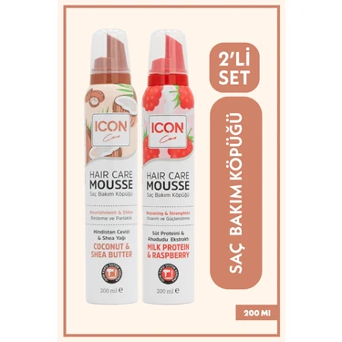 Icon Care Saç Bakım Köpüğü Coconut - Shea Butter - Milk Protein - Raspberry 2'li