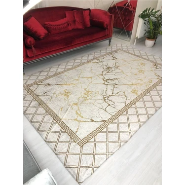 Carpet Cover Yeni Model Krem Piramit Lastikli Halı Örtüsü