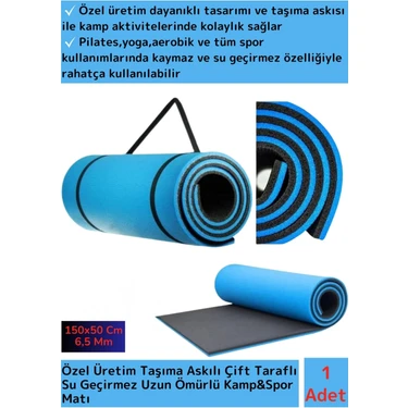 Özel Üretim Çift Taraflı Kaymaz Su Geçirmez Taşıma Askılı Kamp Uyku Matı Yoga Pilates Fitness 6,5