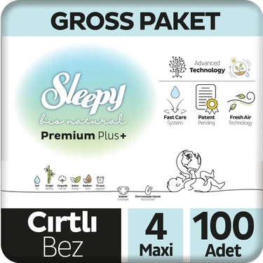 Sleepy Bio Natural Premium Plus Gross Paket Bebek Bezi 4 Numara Maxi 100