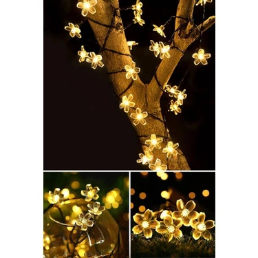 Nirnisa 6 Metre 30 LED Çiçek Solar Lamba Güneş Enerjili Sarı Işık Zincir Bahçe Aydınlatma Parti Süs