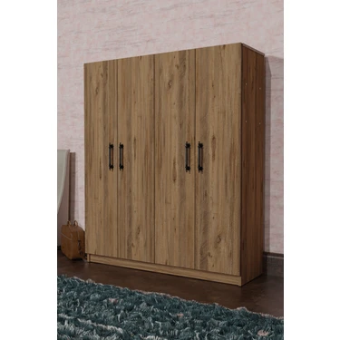 Aeka AE-1054 Arena Atlantik Çam Gardırop 4 Kapaklı 2 Askılıklı, 6 Raflı