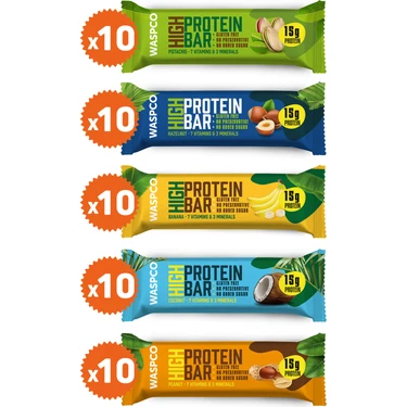 WaspCo Yüksek Protein Bar 50g Karma Kutu 50 Adet (5