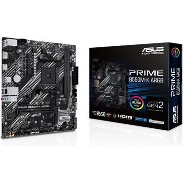 Asus Prime B550M-K ARGB 5100MHz (OC) DDR4 Soket AM4 M.2 HDMI mATX