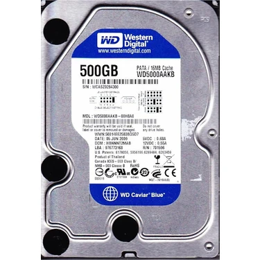 Wd 500GB 3.5 Ide 500GB 7200RPM 16MB WD5000AAKB (Eski Tip Fiyatı