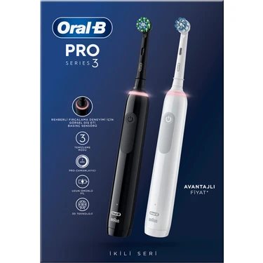 Oral-B Pro 3 - 3900 - Siyah Beyaz 2'li Elektrikli Diş Fırçası