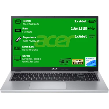 Acer Aspire 3 A315-510P I3-N305 8 GB 256 GB SSD 15.6” FHD W11 HOME