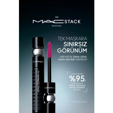 MAC Macstack Siyah Maskara Mega Fırça 12ml - Kıvırma, Uzunluk ve Hacim Etkili