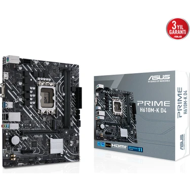Asus Prime H610M-K D4 12.Nesil Intel H610 Soket 1700 DDR4 3200MHz mATX