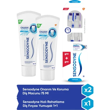 Sensodyne Onarım ve Koruma Diş Macunu 75 ml 2 Adet x Hızlı Etki 1+1 Diş