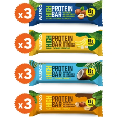 Waspco Yüksek Protein Bar 50g Karma Kutu 12 Adet (4