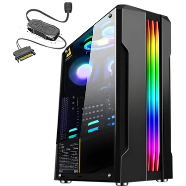 SNT Hunter LS C2 Mid Tower Atx Gaming 2 x Argb Fanlar ve Kontrolcü Dahil Masaüstü Bilgisayar Kasası