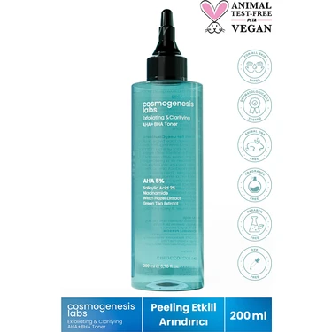 Cosmogenesis Labs Peeling Etkili Aha+Bha Tonik Toner 200ML Cilt