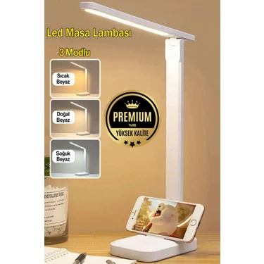 Badem10 Şarjlı Led Masa Üstü Lambası 3 Renk Dokunmatik Standlı Çocuk Ders Kitap Çalışma Okuma Işığı