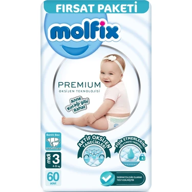 Molfix Premium Bebek Bezi Beden:3 (4-9kg) Midi 60 Adet Fırsat