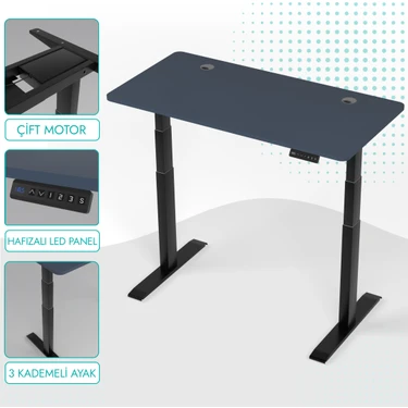 Karr Office O-Flex Duo Çift Motorlu Elektrikli Yükseklik Ayarlı Masa - 120x60 - Pasifik