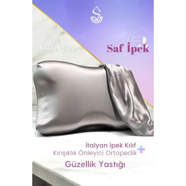 Shine Pillow %100 Ipek Gri Renk Kılıfı ile Yaşlanma Karşıtı Ortopedik Visko