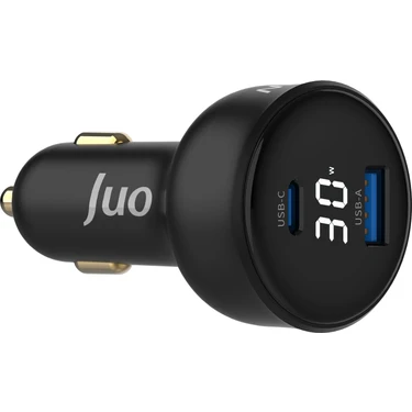 Juo 30W LED Ekranlı Type-C + Usb-A Araç Şarj Aleti iPhone & Android & Tablet Araç Içi Şarj