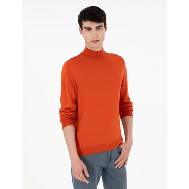 Pierre Cardin Erkek Turuncu Slim Fit Yarım Balıkçı Yaka Basic Triko Kazak