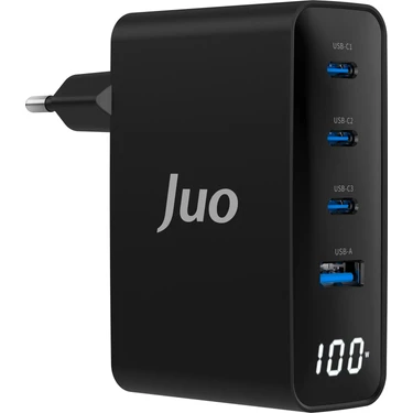 Juo 100W Gan LED Ekranlı 3 Type-C + Usb-A Hızlı Şarj Cihazı iPhone & Macbook & Notebook Şarj