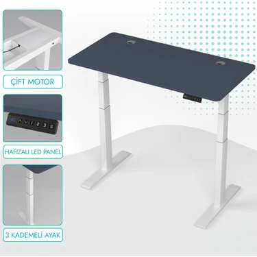 Karr Office O-Flex Duo Çift Motorlu Elektrikli Yükseklik Ayarlı Masa - 120x60 - Pasifik