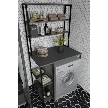 Remaks Çamaşır Makinası Dolabı Çamaşır Makinası Üstü Çok Raflı Düzenleyici Metal Banyo Dolabı