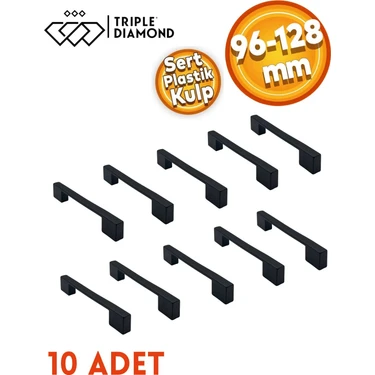 Triple Diamond 96 mm -128 mm Köprü Dolap Çekmece Kulplar Siyah Sert Polimer Kırılmaz 10