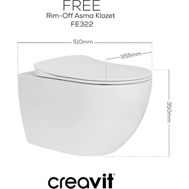 Creavit Free Beyaz Kanalsız Asma Klozet FE322, Creavit Free Duck Yavaş