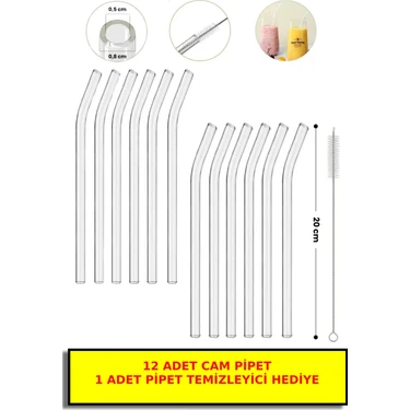 Open Home Concept 12'li Cam Pipet ve Pipet Temizleme Fırçası, Kalın Cam