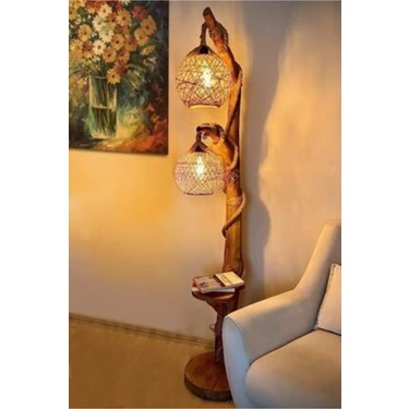 Woodhub Ağaç Lambader 180 cm Marmaris Serisi Doğal Ahşap Lambader Kütük Köşe