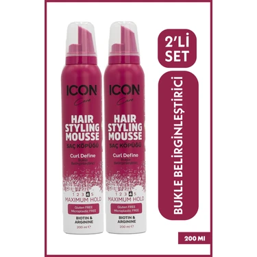 Icon Care Saç Şekillendirici Köpük Curl 2'li Set Belirginleştirici Etki 200 ml Vegan