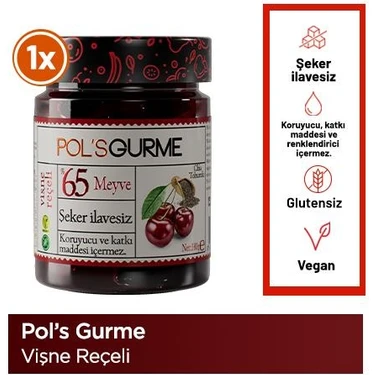 Pol's Gurme Vişne Reçeli 285 gr Şeker İlavesiz %65 Meyve Oranlı Doğal ve Sağlıklı