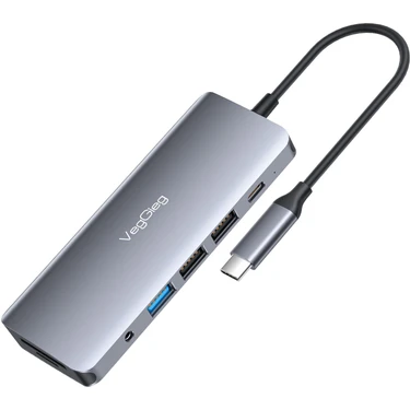 VegGieg Type-C To HDMI VGA Ethernet Aux 1*usb 3.0 2*usb PD100W Tf Sd Kart Okuyucu Çoklayıcı