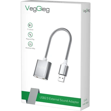 VegGieg USB Ses Kartı 3.5mm Kulaklık ve Mikrofon Girişli