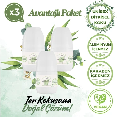 Lar Herbal Alüminyumsuz Parabensiz Vegan Unisex Temiz Kokulu Roll-on Deodorant 3lü Avantajlı Paket