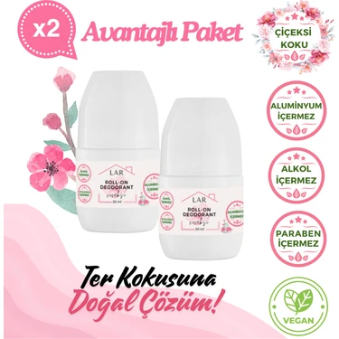 Lar Herbal Alüminyumsuz Alkolsüz Parabensiz Vegan Çiçeksi Kokulu Roll-on Deodorant 2li Avantajlı