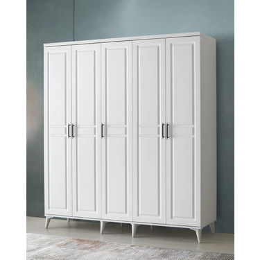 GuneyStore   Montaj -%100 MDF Sport 5 Kapaklı - Beyaz Gardırop - MDF Dolap - Elbise