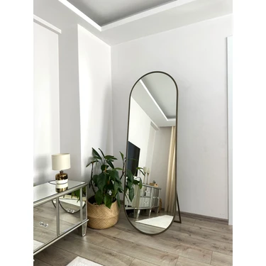 Effe Yapı Dekor Pirinç Eskitme Metal Çerçeveli 180X60 cm Elips Model Ayaklı Boy