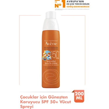 Avene Çocuk Sprey Güneş Kremi SPF 50+ Vücut için Yüksek Koruma Sağlayan Hassas Güneş Kremi 200