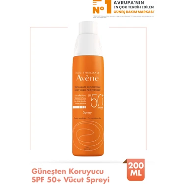 Avene Sprey Güneş Kremi SPF 50+ Vücut için Yüksek Koruma Sağlayan Nemlendirici Güneş Kremi 200