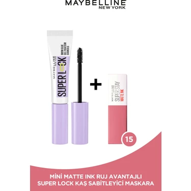 Maybelline New York Super Lock Brow Glue Kaş Sabitleyici Maskara + Mini Matte Ink Likit Mat Ruj -