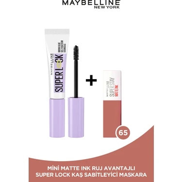 Maybelline New York Super Lock Brow Glue Kaş Sabitleyici Maskara + Mini Matte Ink Likit Mat Ruj -