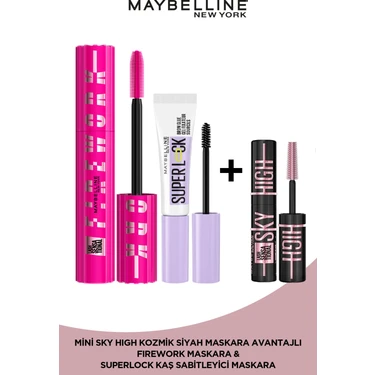 Maybelline New York Lash Sensational Firework Maskara + Super Lock Kaş Sabitleyici Maskara + Sky